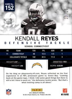 2012 Panini Absolute - Spectrum Black #152 Kendall Reyes Back