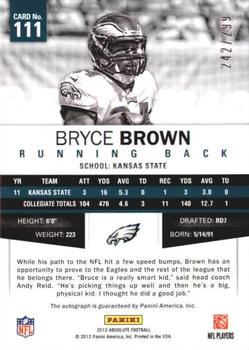 2012 Panini Absolute - Spectrum Gold Autographs #111 Bryce Brown Back