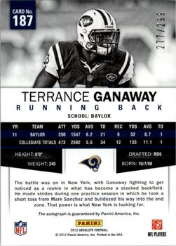 2012 Panini Absolute - Spectrum Gold Autographs #187 Terrance Ganaway Back