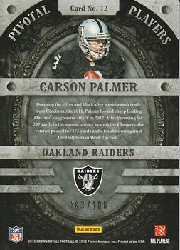 2012 Panini Crown Royale - Pivotal Players Red #12 Carson Palmer Back