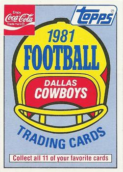 1981 Topps Coca-Cola Dallas Cowboys #NNO Dallas Cowboys Header Front