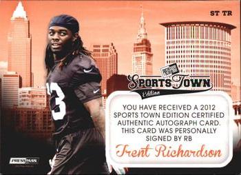 2012 Press Pass Sports Town - Blue Red Ink #ST TR Trent Richardson Back