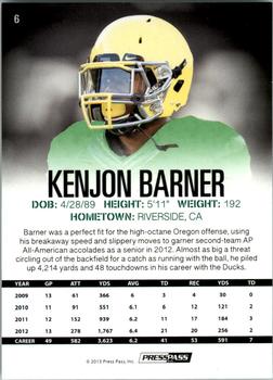 2013 Press Pass #6 Kenjon Barner Back