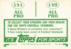 1984 Topps Stickers #139 / 151 Chip Banks / Mike Kenn Back