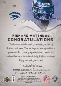 2012 SP Authentic - Autographs #83 Rishard Matthews Back