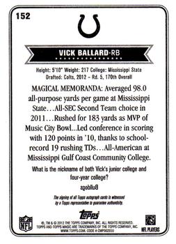 2012 Topps Magic - Autographs #152 Vick Ballard Back