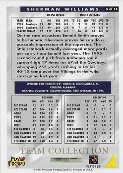 1997 Score Dallas Cowboys #5 Sherman Williams Back
