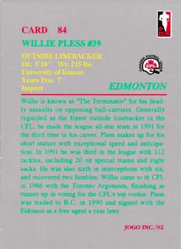 1992 JOGO #84 Willie Pless Back