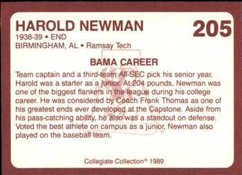 1989 Collegiate Collection Coke Alabama Crimson Tide (580) #205 Harold Newman Back