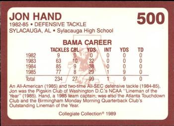 1989 Collegiate Collection Coke Alabama Crimson Tide (580) #500 Jon Hand Back