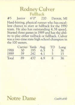 1990 Notre Dame Fighting Irish 60 #8 Rodney Culver Back