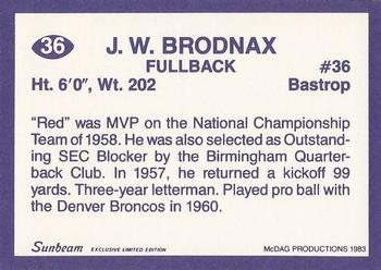 1983 Sunbeam Bread LSU Tigers #36 J.W. Brodnax Back