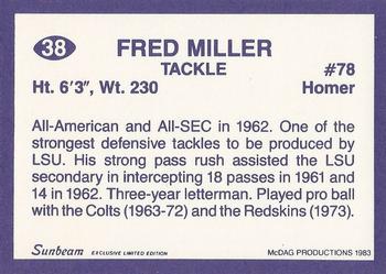 1983 Sunbeam Bread LSU Tigers #38 Fred Miller Back