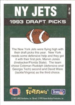 1993 Cardz The Flintstones NFL #20 NY Jets - Draft Picks Back
