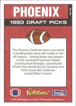 1993 Cardz The Flintstones NFL #22 Phoenix - Draft Picks Back