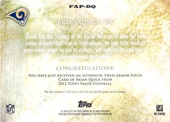 2012 Topps Valor - Field Armor Patches #FAP-BQ Brian Quick Back