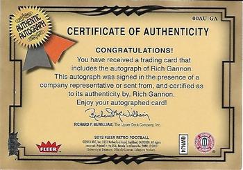 2012 Fleer Retro Ultra - Autographics 2000 #00AU-GA Rich Gannon Back