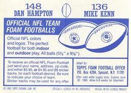 1985 Topps Stickers #136 / 148 Mike Kenn / Dan Hampton Back