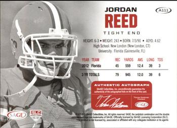 2013 SAGE HIT - Autographs Silver #A111 Jordan Reed Back