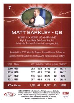 2013 SAGE HIT - Gold #7 Matt Barkley Back