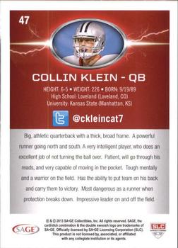 2013 SAGE HIT - Silver #47 Collin Klein Back