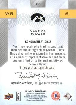 2013 SPx #111 Keenan Davis Back