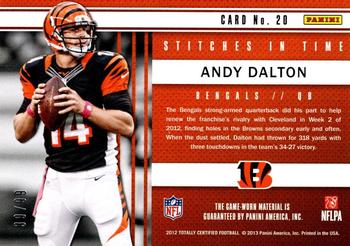 2012 Panini Totally Certified - Stitches in Time #20 Andy Dalton Back