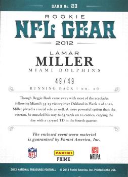 2012 Panini National Treasures - NFL Gear Combos Prime #23 Lamar Miller Back