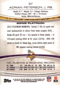 2013 Topps Platinum #97 Adrian Peterson Back