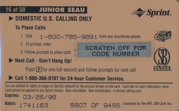1996 Pro Line II Intense - Phone Cards $3 #16 Junior Seau Back
