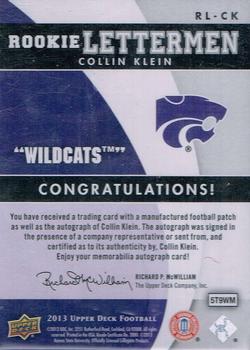 2013 Upper Deck - Rookie Lettermen Autographs #RL-CK Collin Klein Back