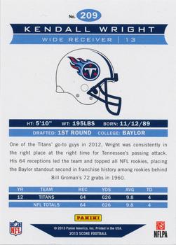 2013 Score - Scorecard #209 Kendall Wright Back