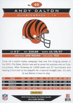 2013 Score - Showcase #40 Andy Dalton Back