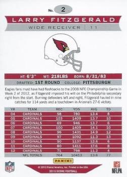 2013 Score - Artist Proofs #2 Larry Fitzgerald Back