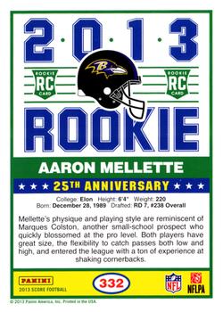 2013 Score - Red #332 Aaron Mellette Back