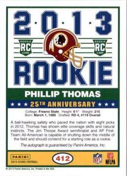 2013 Score - Rookie Signatures #412 Phillip Thomas Back