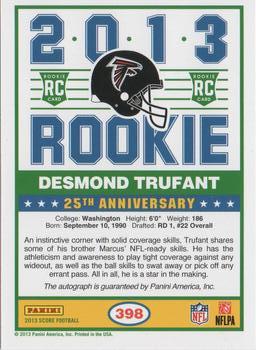 2013 Score - Rookie Signatures Purple #398 Desmond Trufant Back