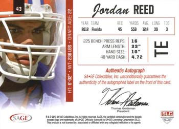 2013 SAGE - Autographs Gold #43 Jordan Reed Back