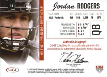 2013 SAGE - Autographs Master Edition #48 Jordan Rodgers Back
