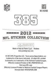 2012 Panini NFL Sticker Collection #385 Dallas Clark Back
