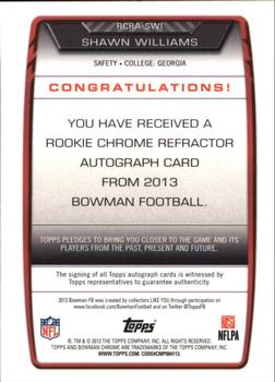 2013 Bowman - Chrome Rookie Autographs Refractors #RCRA-SWI Shawn Williams Back