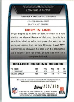 2013 Bowman - Gold #148 Lonnie Pryor Back