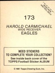 1981 Topps Stickers #173 Harold Carmichael Back