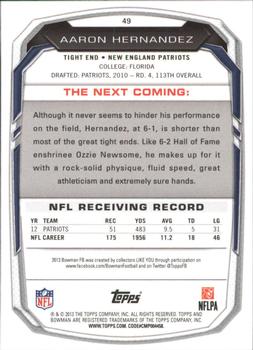 2013 Bowman - Purple #49 Aaron Hernandez Back