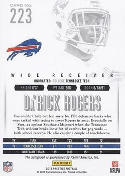 2013 Panini Prestige - Rookie Extra Points Red Signatures #223 Da'Rick Rogers Back