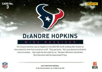 2013 Panini Prestige - Draft City Destination #3 DeAndre Hopkins Back