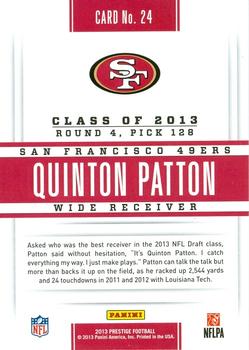 2013 Panini Prestige - Prestigious Picks Gold #24 Quinton Patton Back