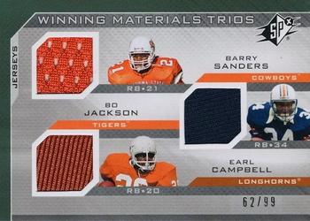 2013 SPx - Winning Trios Triple Jerseys #WT-SJC Barry Sanders / Earl Campbell / Bo Jackson Front