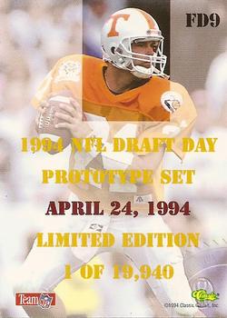 1994 Pro Line Live - Draft Day NYC Autographed #FD9 Heath Shuler Back