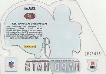 2013 Panini Elite - Rookie Hard Hats #61 Quinton Patton Back